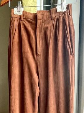 Ralph Lauren 100% soft Suede Leather Straight Leg Rich Brown Pants size 6